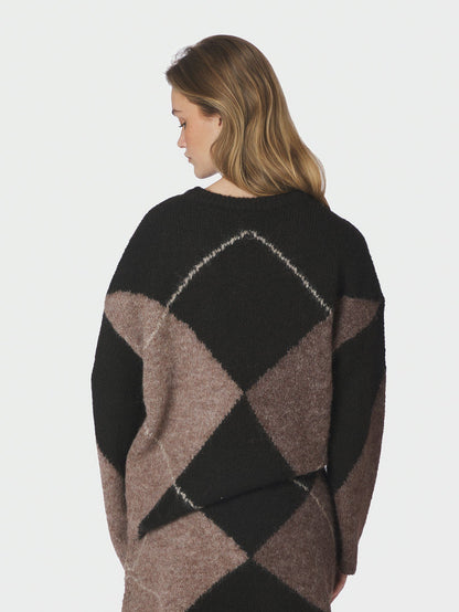 Inga Check Fluff Knit Blouse Dark Brown Neo Noir