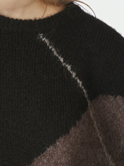 Inga Check Fluff Knit Blouse Dark Brown Neo Noir