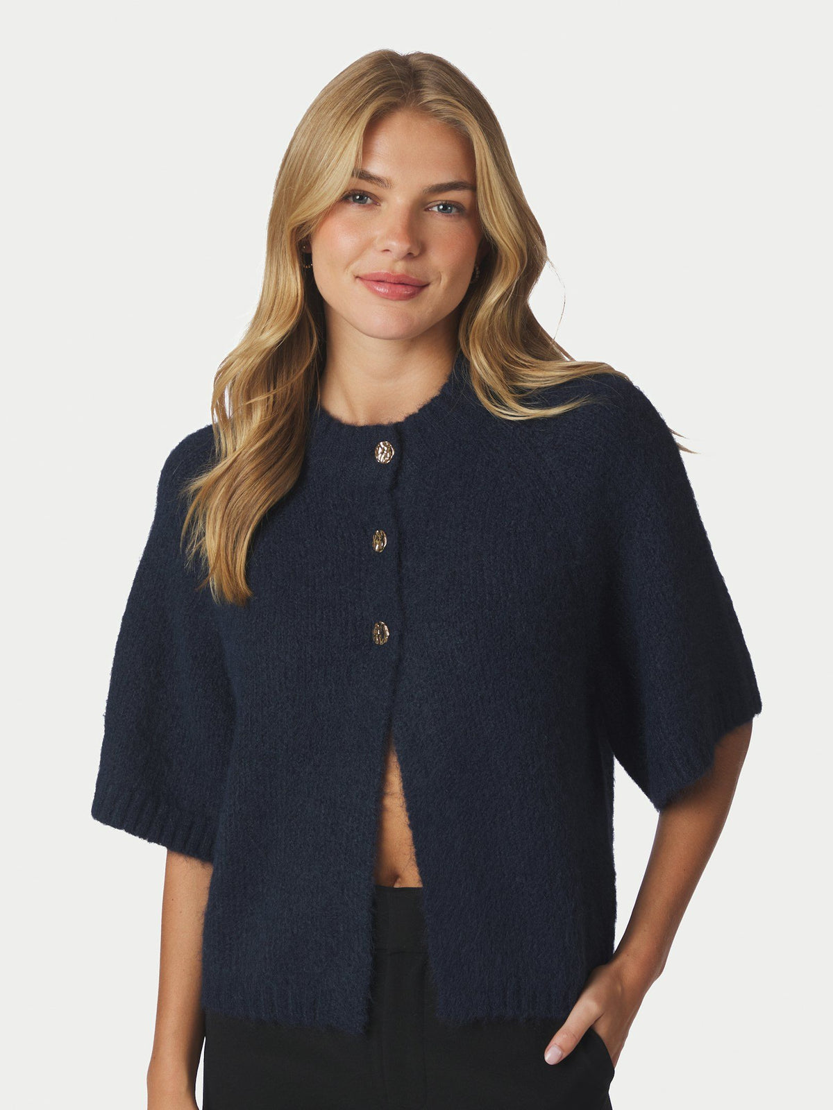 Benuta Fluffy Knit Cardigan Navy Neo Noir