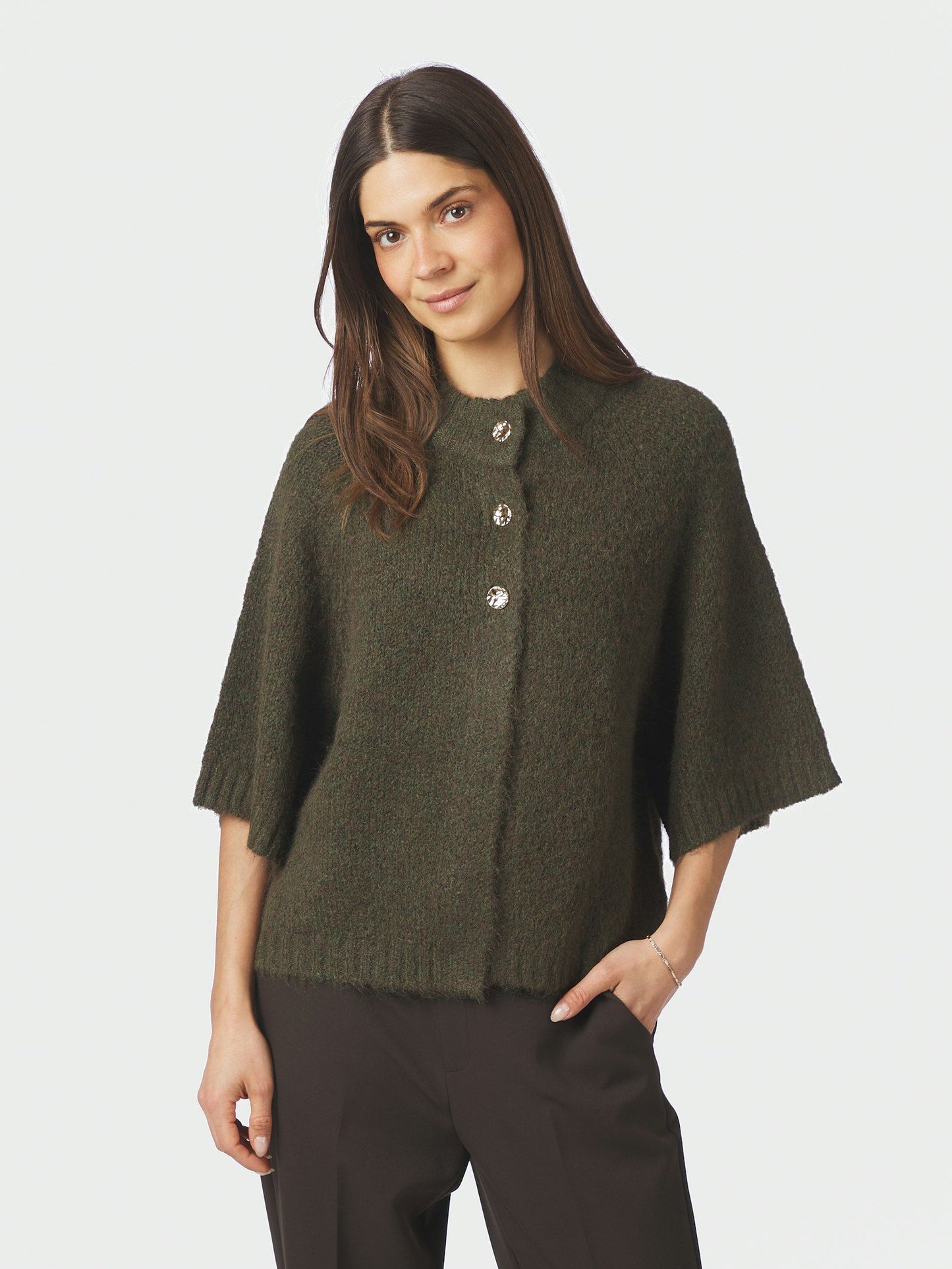 Benuta Fluffy Knit Cardigan Army Neo Noir