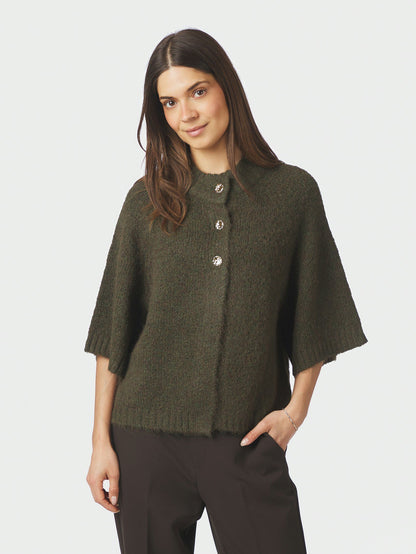 Benuta Fluffy Knit Cardigan Army Neo Noir