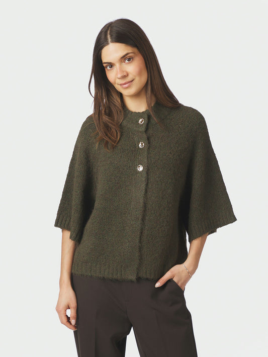 Benuta Fluffy Knit Cardigan Army Neo Noir