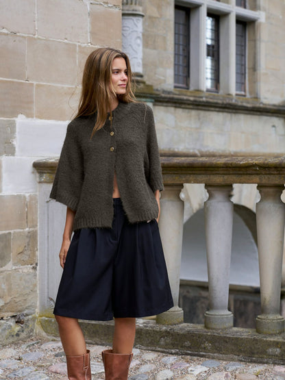 Benuta Fluffy Knit Cardigan Army Neo Noir