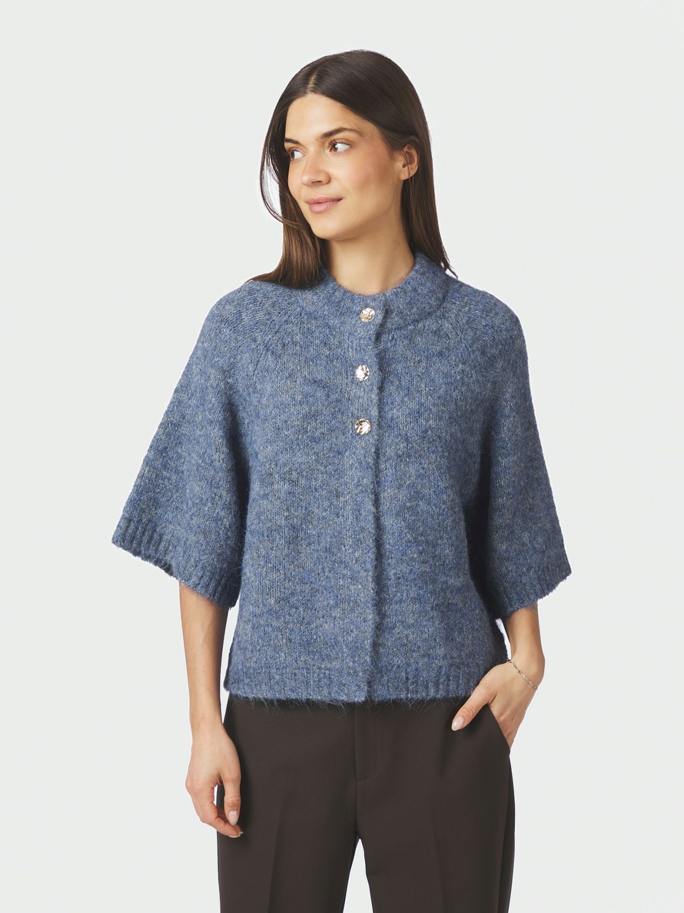 Benuta Fluffy Knit Cardigan Smoke Blue Neo Noir