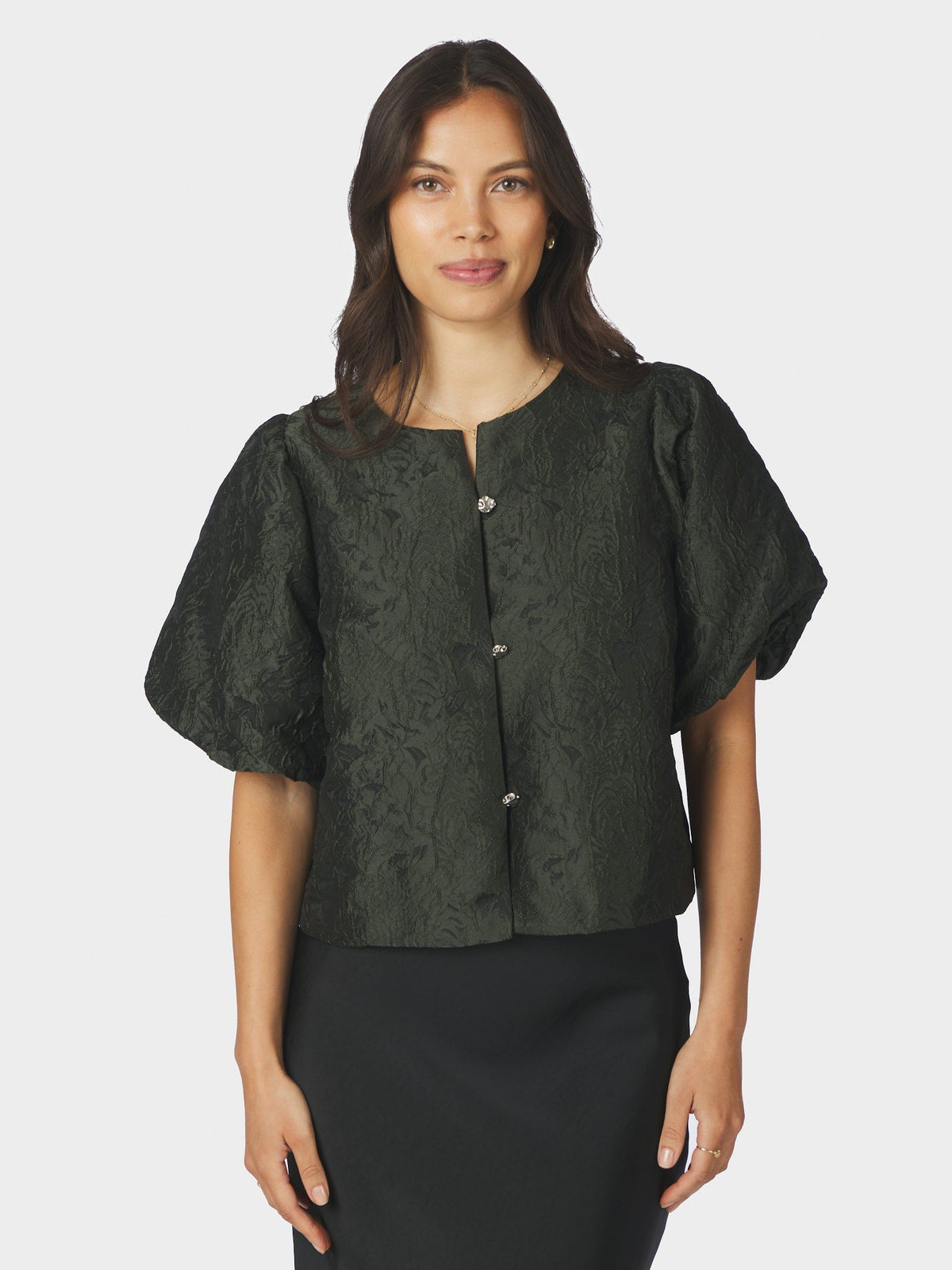 Aisa Brocade Blouse Dark Green Neo Noir