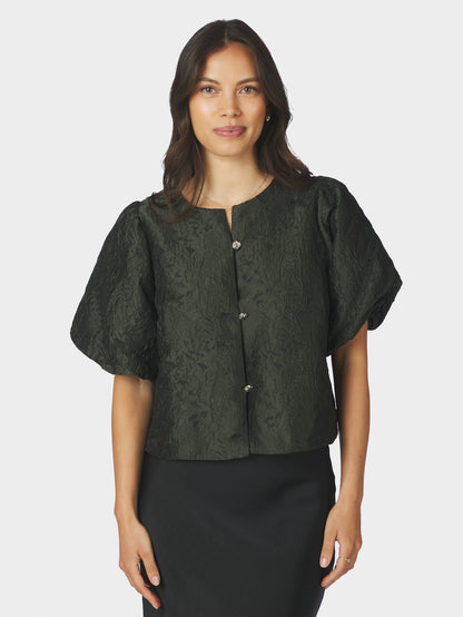 Aisa Brocade Blouse Dark Green Neo Noir