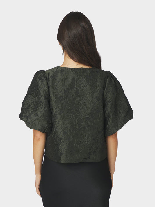 Aisa Brocade Blouse Dark Green Neo Noir