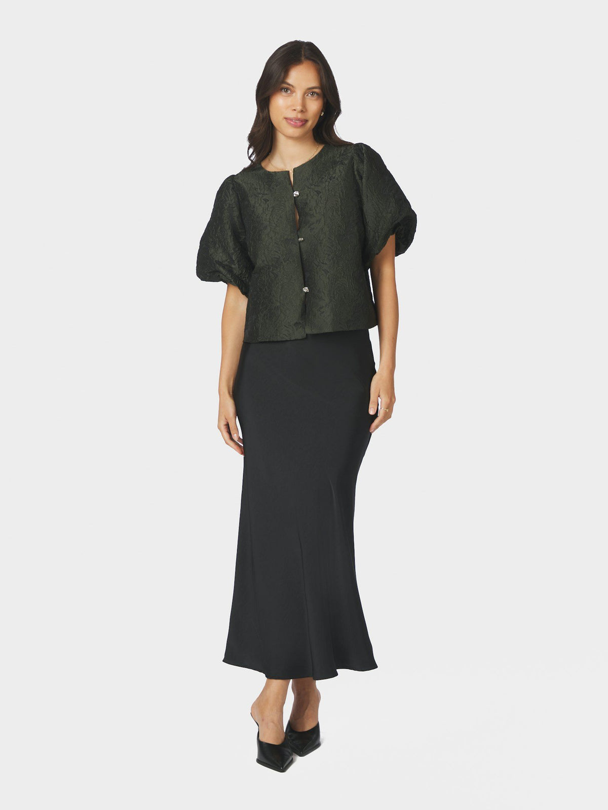 Aisa Brocade Blouse Dark Green Neo Noir