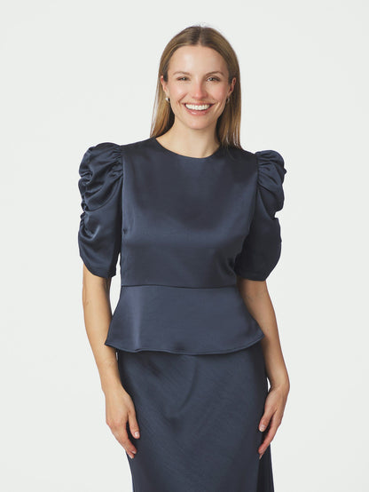 Benua Heavy Sateen Blouse Midnight Blue Neo Noir