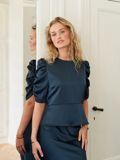 Benua Heavy Sateen Blouse Midnight Blue Neo Noir