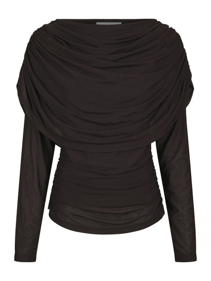 Lottuna Drapy Mesh Blouse Dark Brown Neo Noir