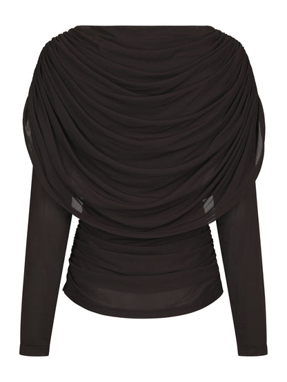Lottuna Drapy Mesh Blouse Dark Brown Neo Noir
