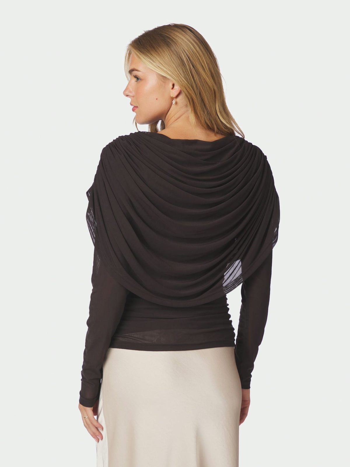 Lottuna Drapy Mesh Blouse Dark Brown Neo Noir