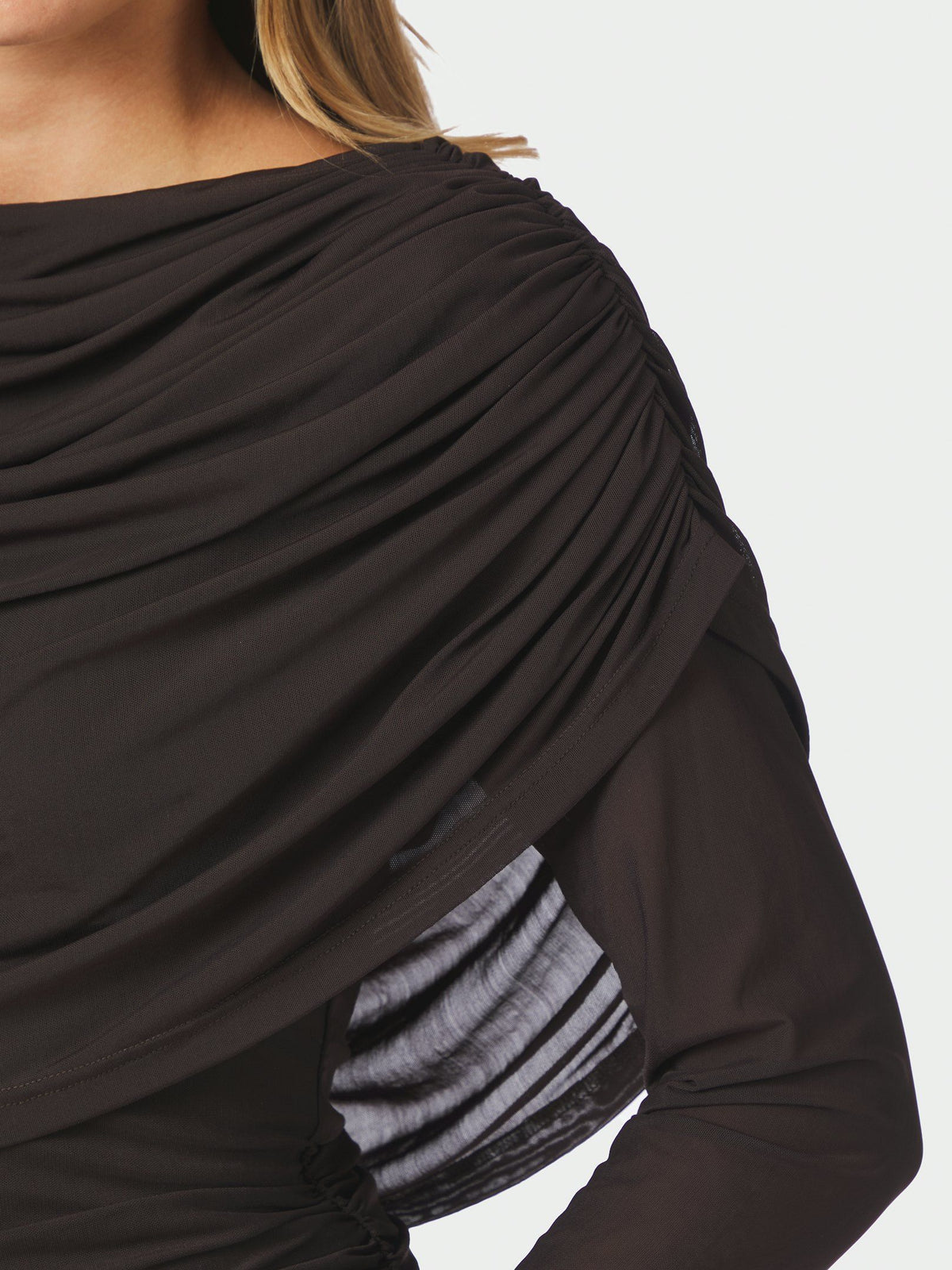 Lottuna Drapy Mesh Blouse Dark Brown Neo Noir