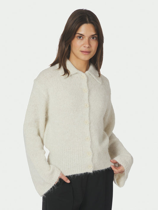 Ramera Fluffy Knit Cardigan Off White Neo Noir