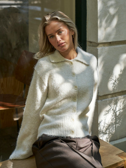 Ramera Fluffy Knit Cardigan Off White Neo Noir