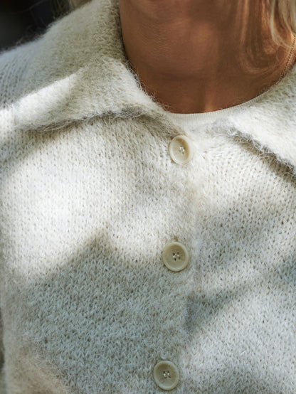 Ramera Fluffy Knit Cardigan Off White Neo Noir