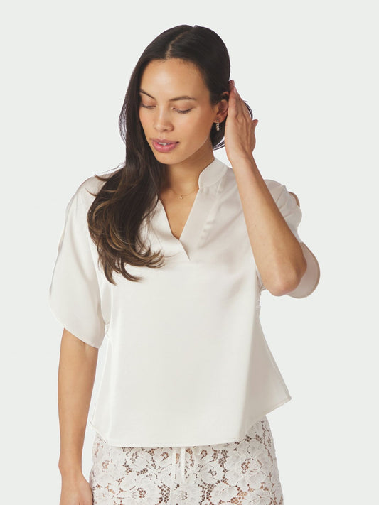 Anelle Heavy Sateen Blouse Pearl Neo Noir