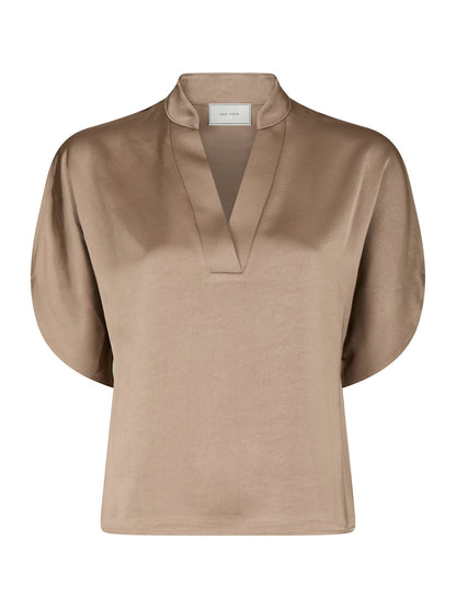 Anelle Heavy Sateen Blouse Dark Taupe Neo Noir