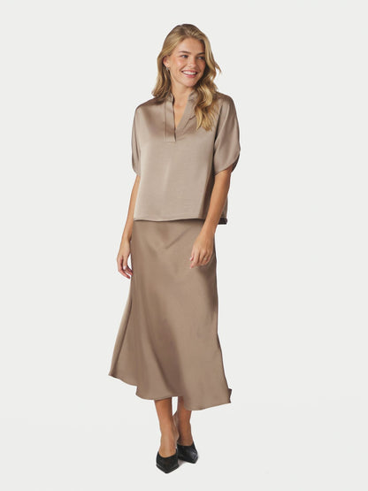 Anelle Heavy Sateen Blouse Dark Taupe Neo Noir