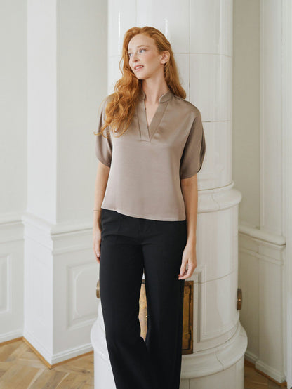 Anelle Heavy Sateen Blouse Dark Taupe Neo Noir