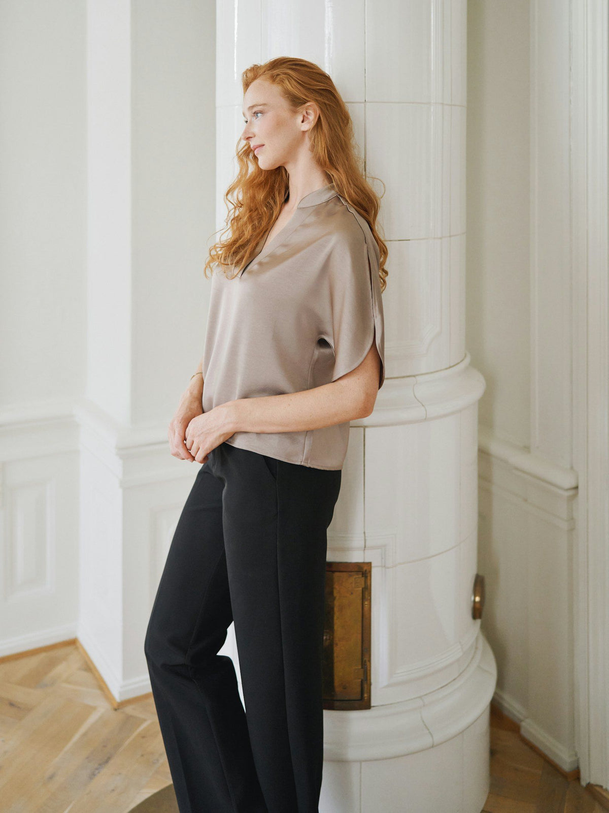 Anelle Heavy Sateen Blouse Dark Taupe Neo Noir
