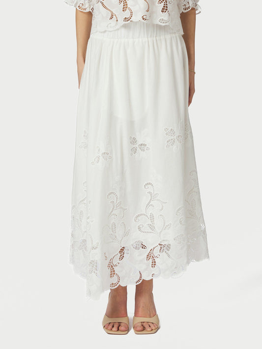 Yara Long Emb Skirt White Neo Noir