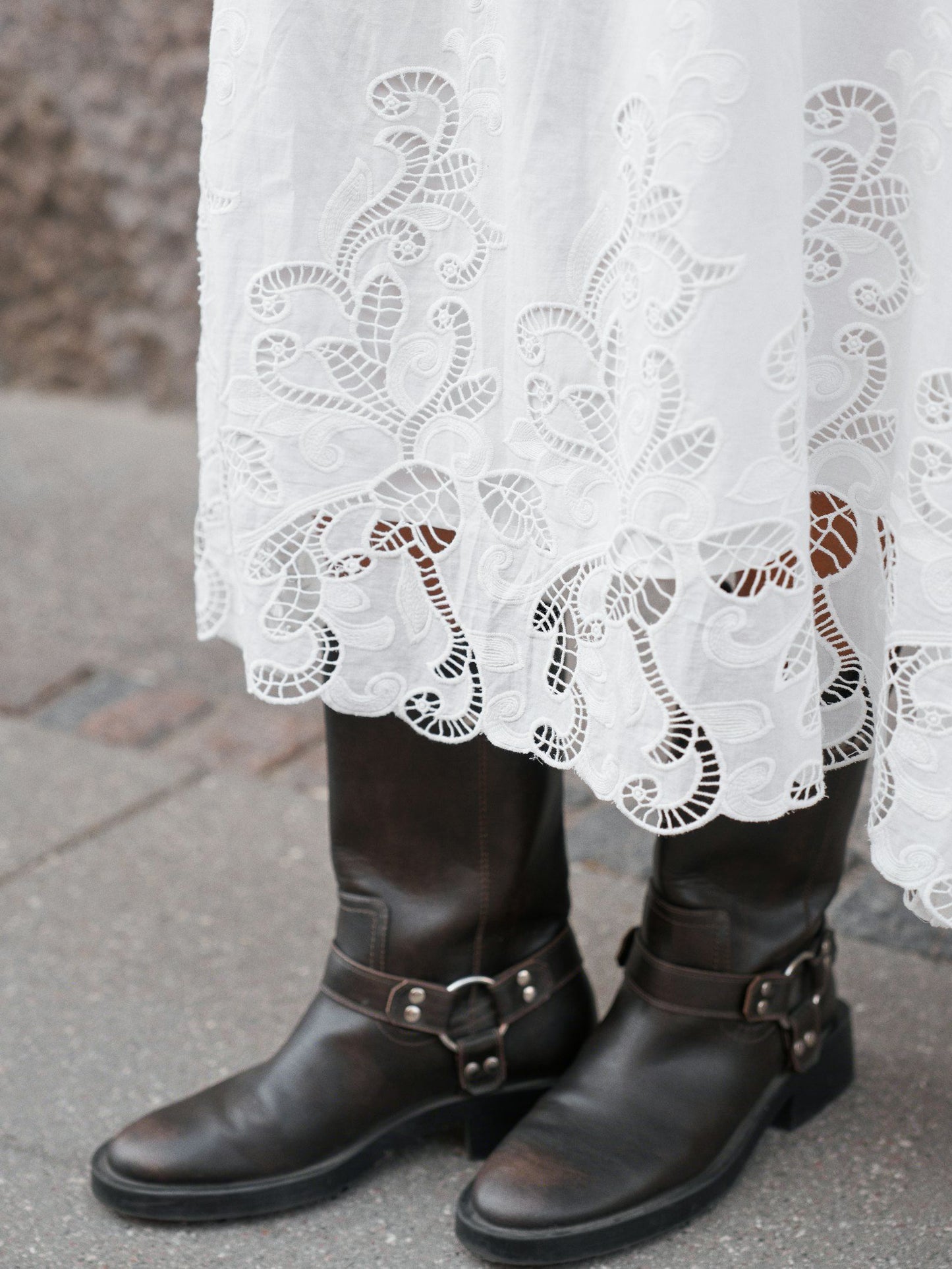 Yara Long Emb Skirt White Neo Noir