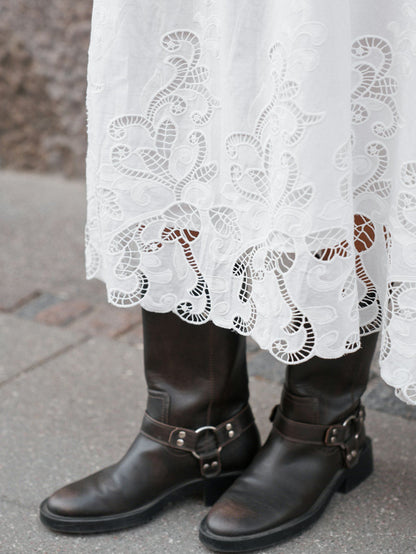 Yara Long Emb Skirt White Neo Noir