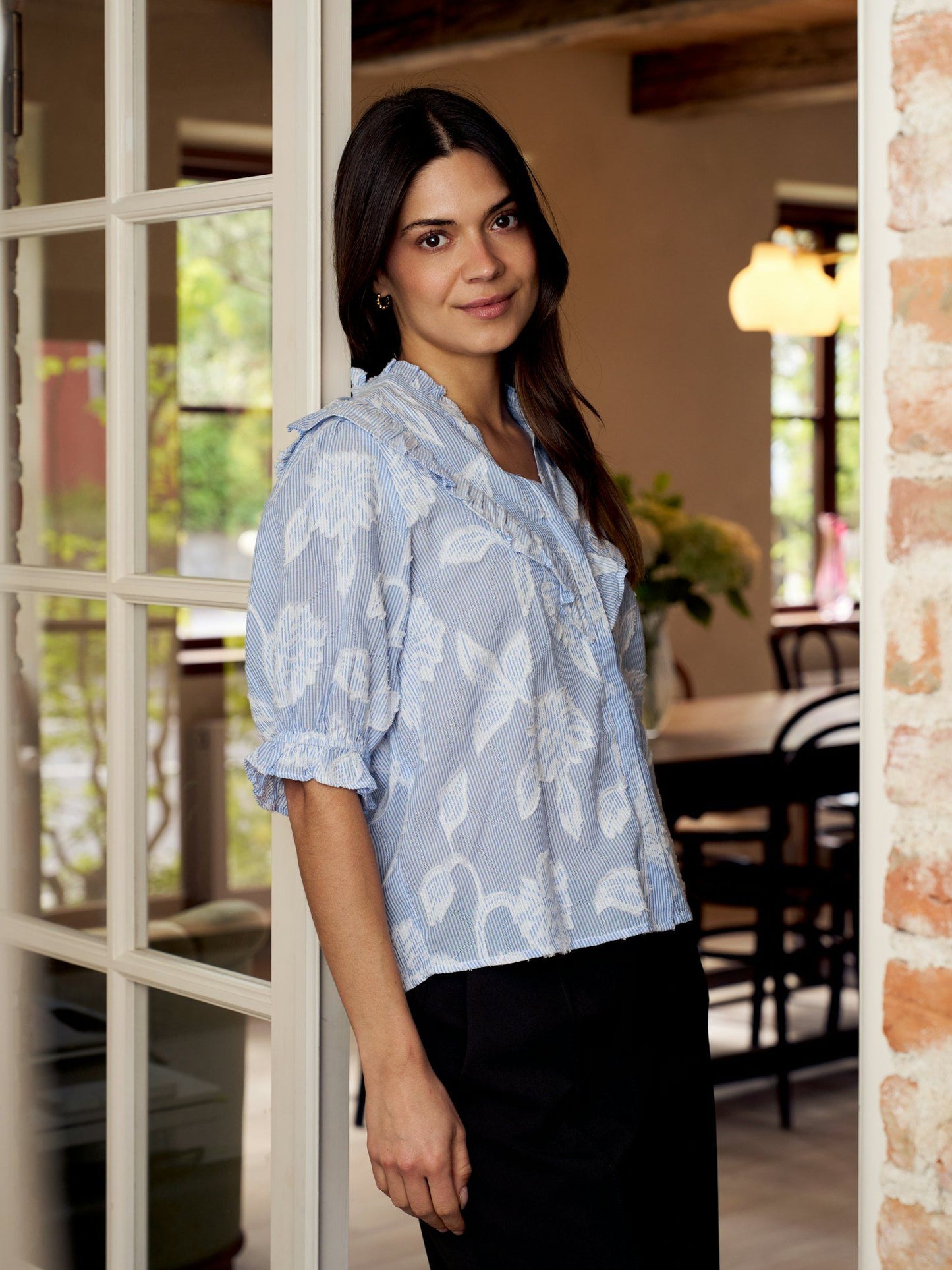Manet Jacquard Blouse Light Blue Neo Noir