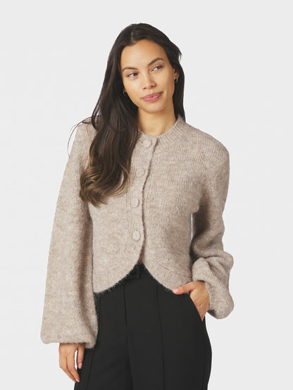 Gio Fluffy Knit Cardigan Beige Neo Noir