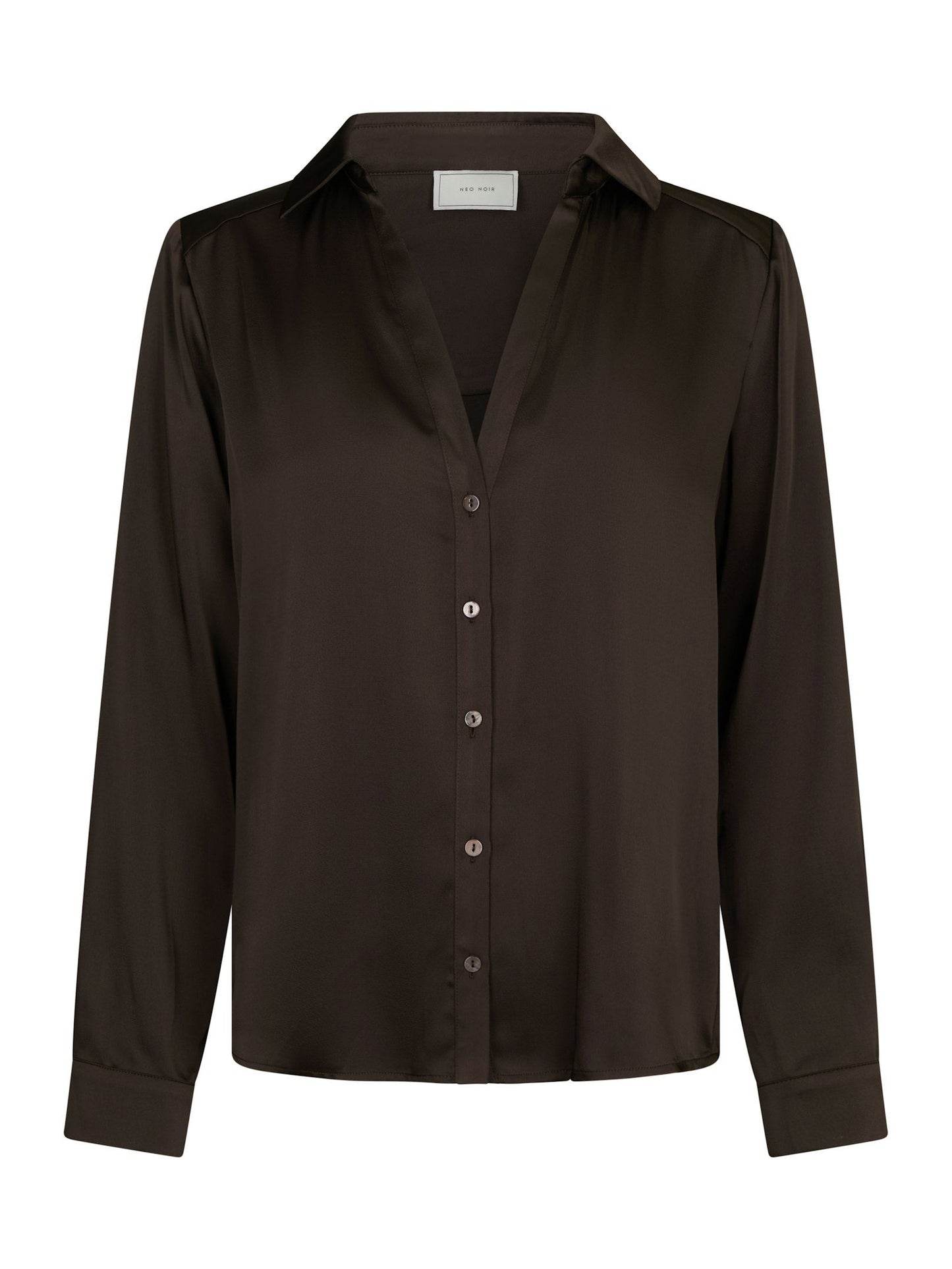Hazelle Drapy Satin Shirt Dark Brown Neo Noir