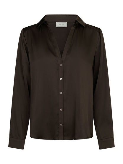 Hazelle Drapy Satin Shirt Dark Brown Neo Noir