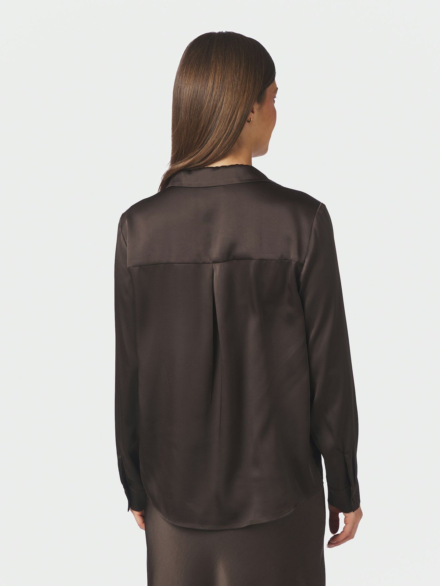 Hazelle Drapy Satin Shirt Dark Brown Neo Noir