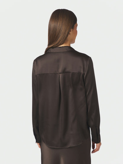 Hazelle Drapy Satin Shirt Dark Brown Neo Noir