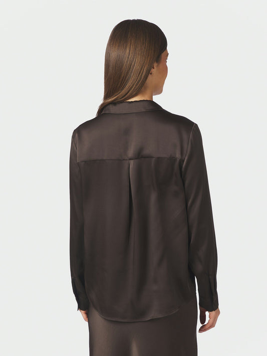 Hazelle Drapy Satin Shirt Dark Brown Neo Noir