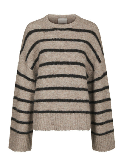 Roeme Fluffy Stripe Knit Beige Melange Neo Noir