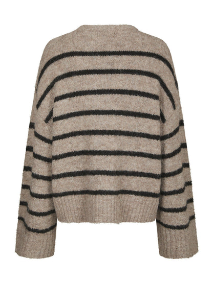 Roeme Fluffy Stripe Knit Beige Melange Neo Noir