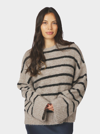 Roeme Fluffy Stripe Knit Beige Melange Neo Noir