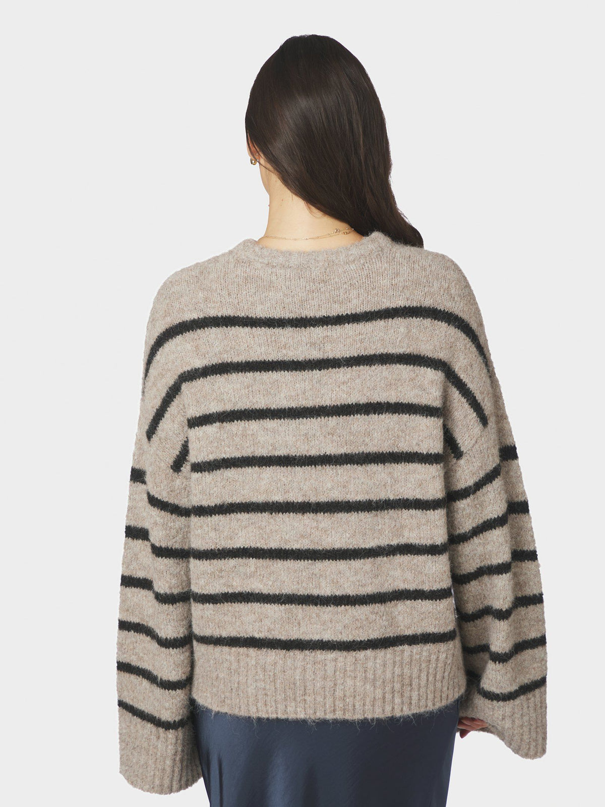 Roeme Fluffy Stripe Knit Beige Melange Neo Noir