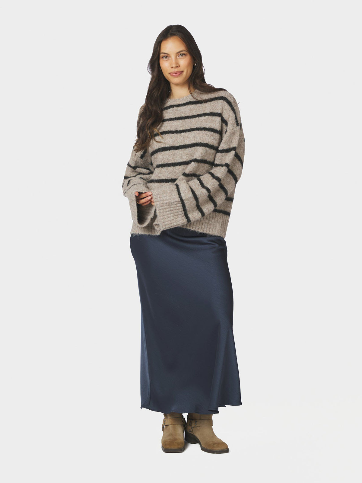 Roeme Fluffy Stripe Knit Beige Melange Neo Noir