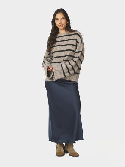 Roeme Fluffy Stripe Knit Beige Melange Neo Noir