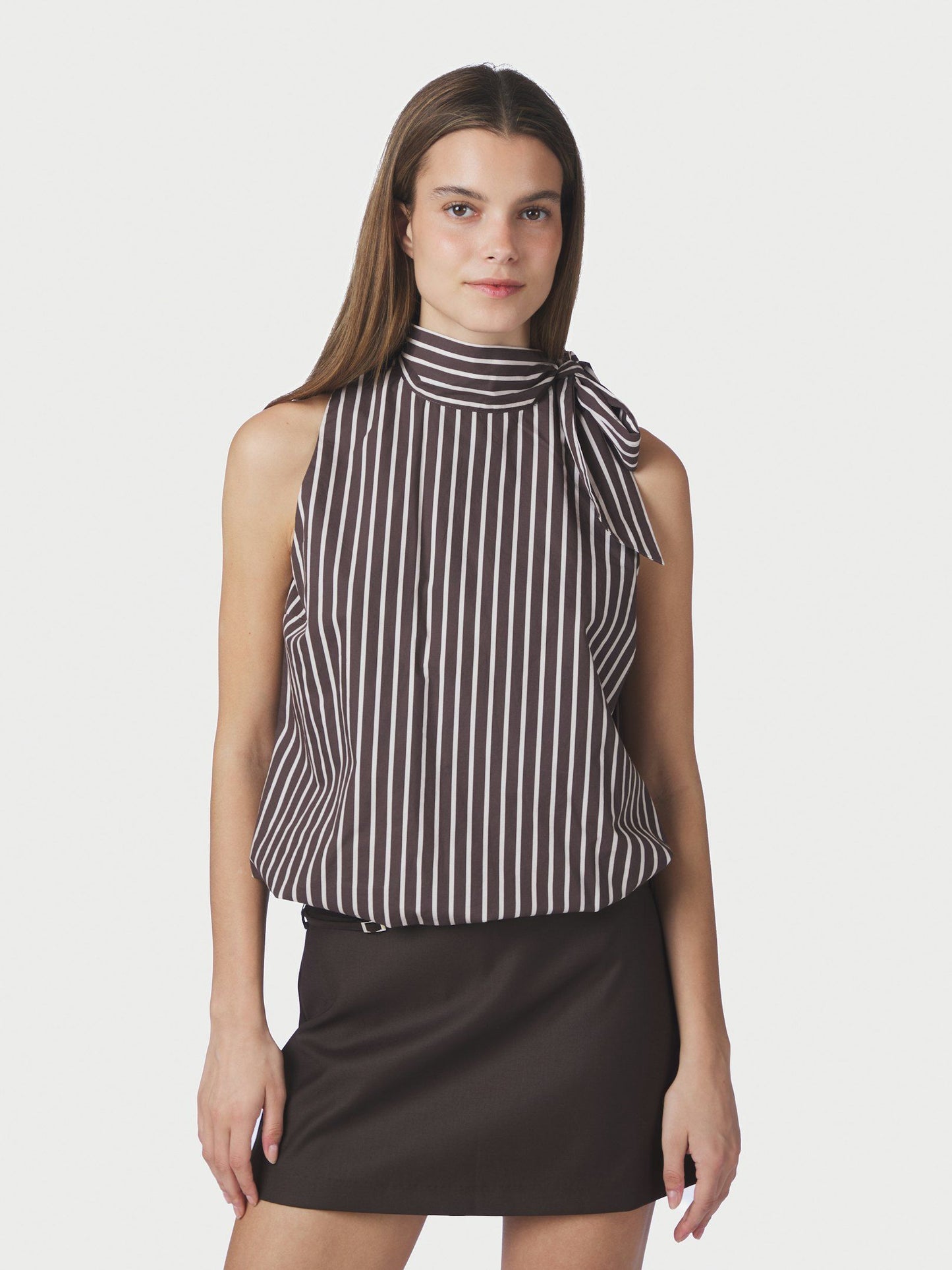 Veda Wide Stripe Top Dark Brown Neo Noir