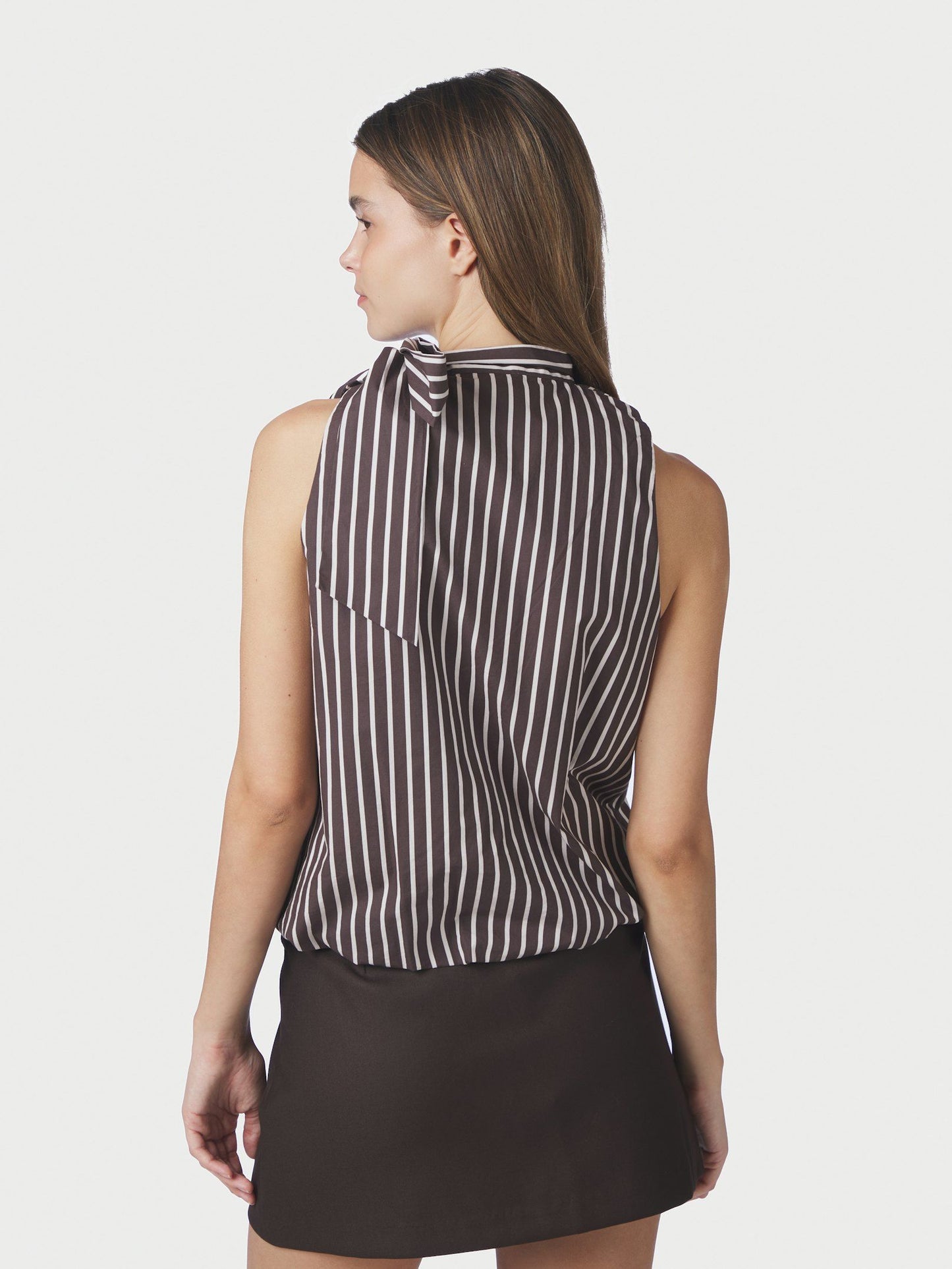 Veda Wide Stripe Top Dark Brown Neo Noir