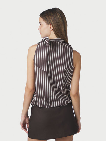 Veda Wide Stripe Top Dark Brown Neo Noir