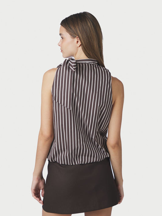 Veda Wide Stripe Top Dark Brown Neo Noir