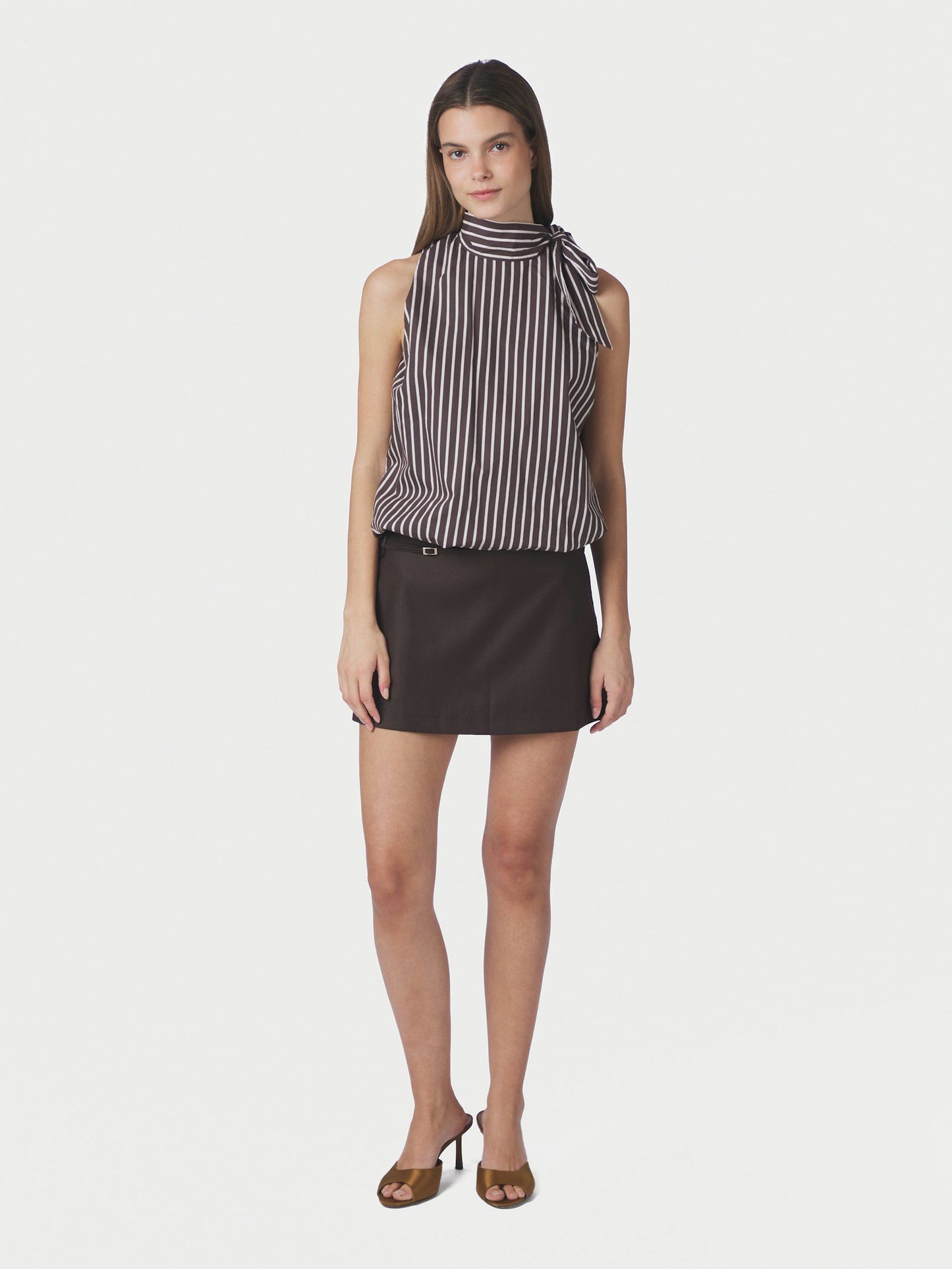 Veda Wide Stripe Top Dark Brown Neo Noir