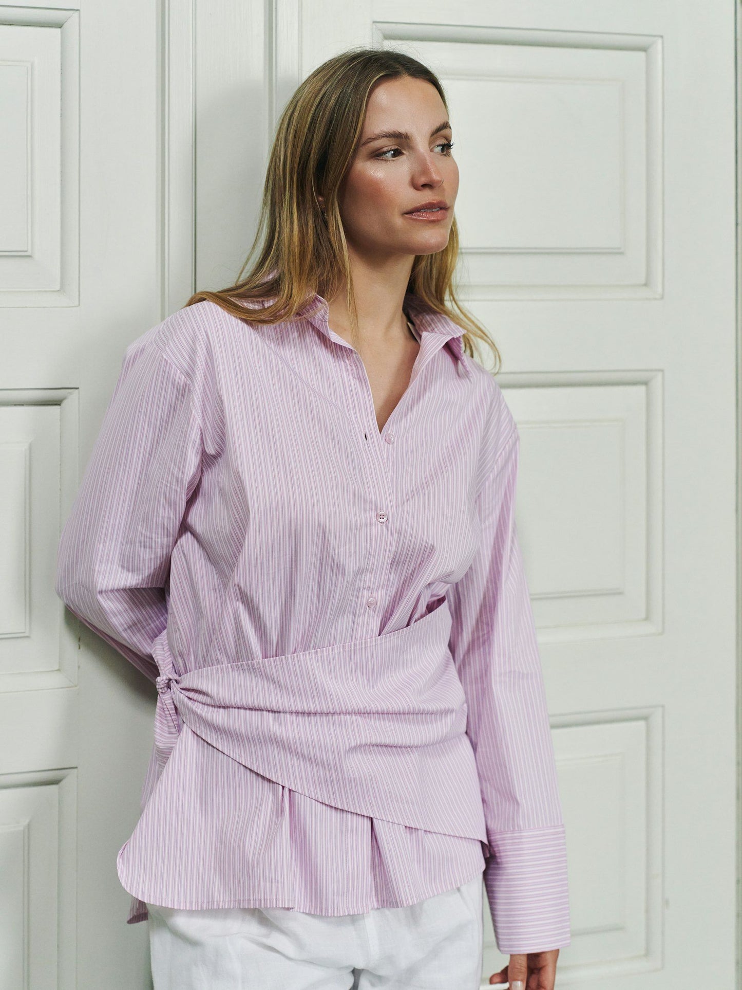 Dita Scarf Stripe Shirt Light Pink Neo Noir