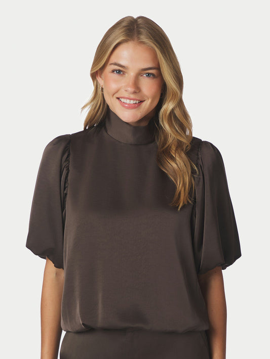 Parisa Heavy Sateen Blouse Dark Brown Neo Noir