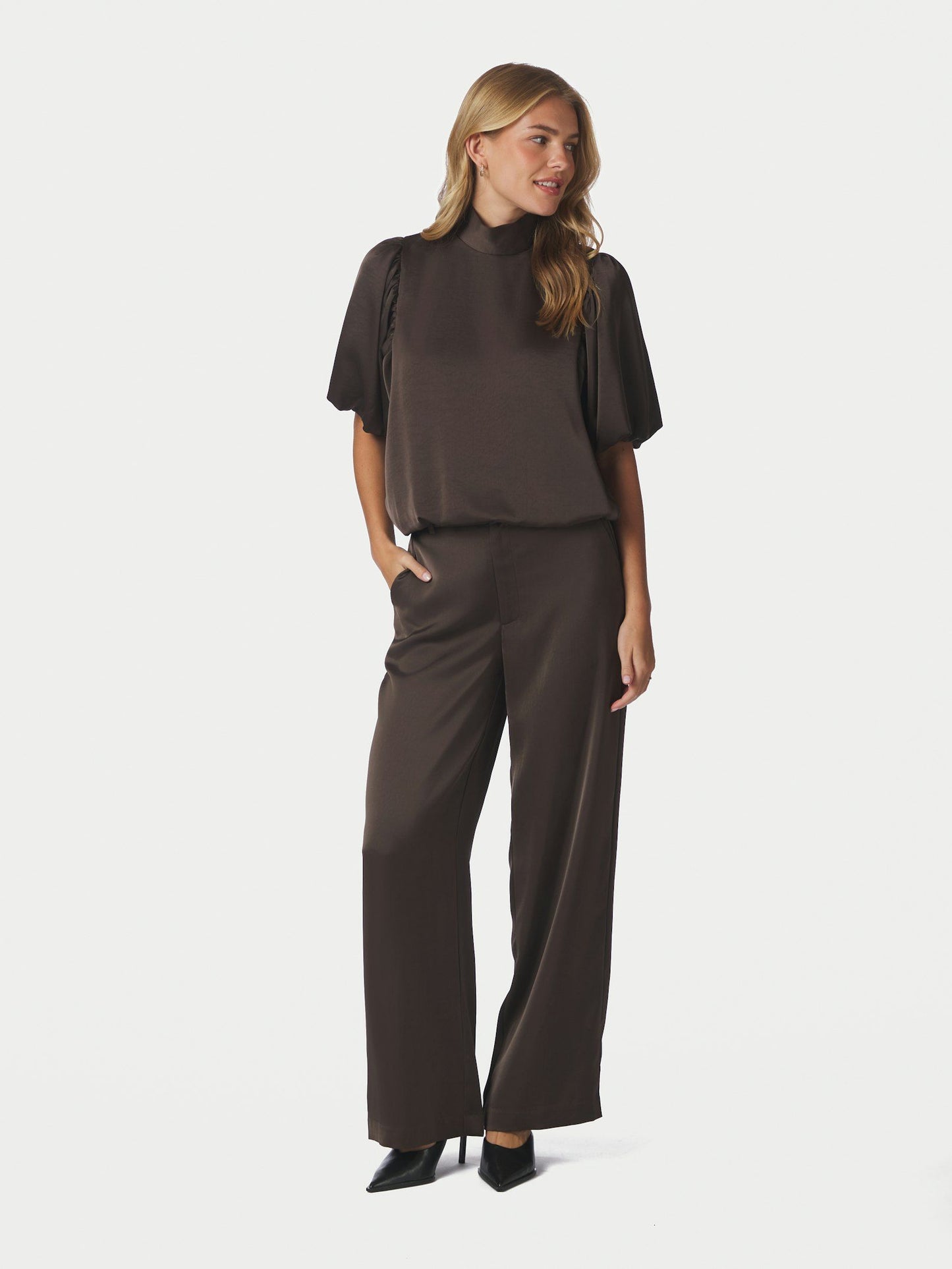 Parisa Heavy Sateen Blouse Dark Brown Neo Noir